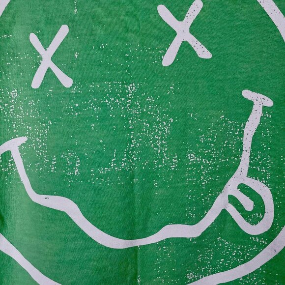 NWOT Nirvana Band Tee Green Medium 100% Cotton Licensed Merch Grunge Rock Smiley - Picture 5 of 8